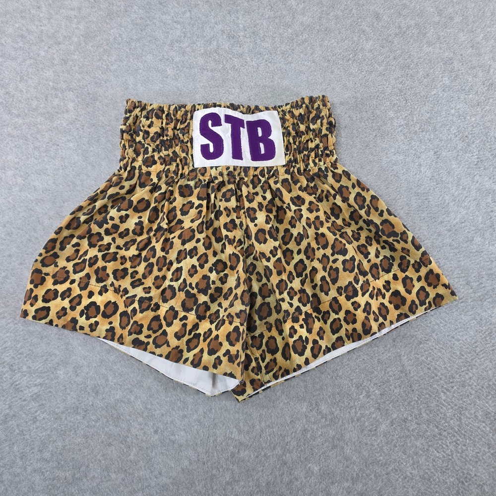 STB Leopard Print Boxing Style High Waisted Shorts Animal Print Brown Purple